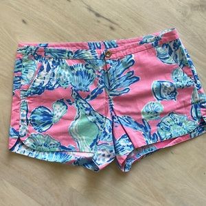 LILLY PULITZER SZ 6 pink aqua blue shell print shorts 4 INCH INSEAM